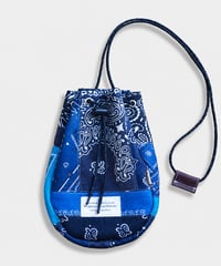 "PATCHWORK." Bandana Random Patch Drawstring Pouch - Blue Mix