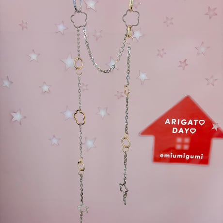 《1点もの》LONG STRAP / "STAR GARDEN" （SILVER × GOLD MIX）
