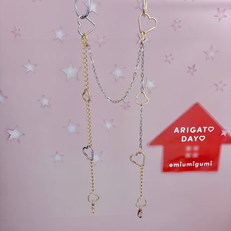 《1点もの》LONG STRAP / "HEART WARMING"（SILVER × GOLD MIX）