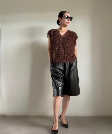 Lame Feather Vest / BROWN