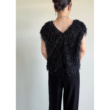 Lame Feather Vest / black