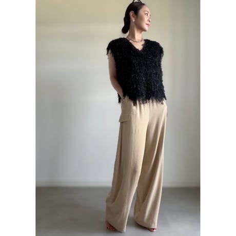 Lame Feather Vest / black