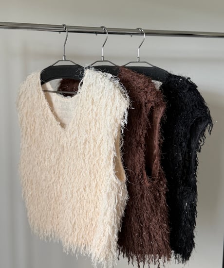Lame Feather Vest / BROWN