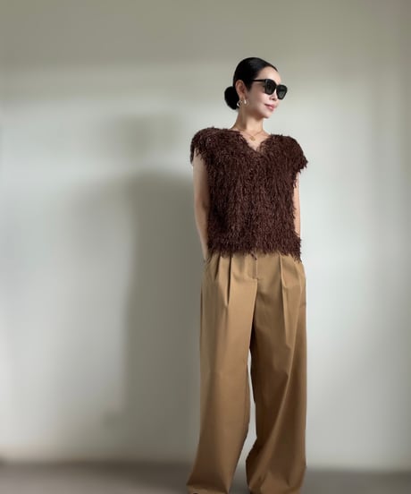 Lame Feather Vest / BROWN