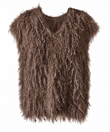 Lame Feather Vest / BROWN