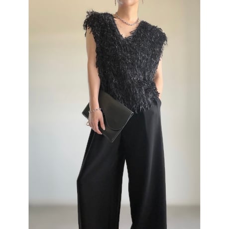 Lame Feather Vest / black