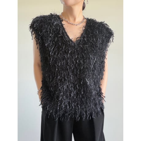 Lame Feather Vest / black