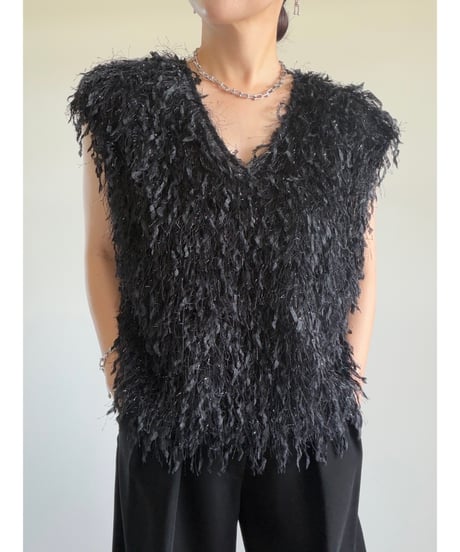 Lame Feather Vest / black