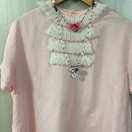〖NECKLACE〗ヴィンテージセルロイドとお花のネックレス