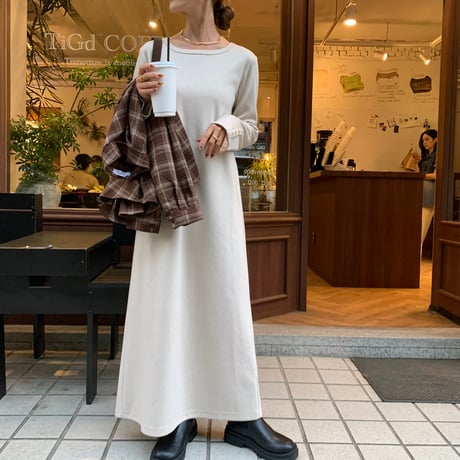 袖ボタンニュアンスワンピース
