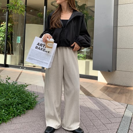 ウエストデザインリラックスドローコードカーブワイドパンツ