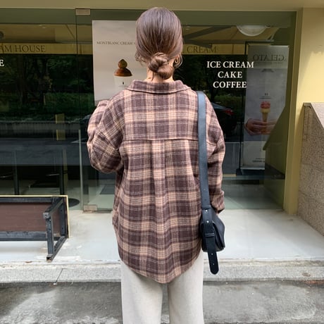 ぬくぬく裏起毛ブラウンチェックシャツ