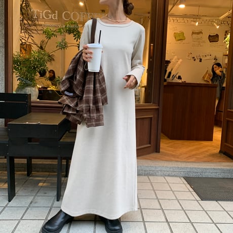 袖ボタンニュアンスワンピース