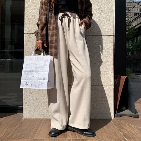 ウエストデザインリラックスドローコードカーブワイドパンツ
