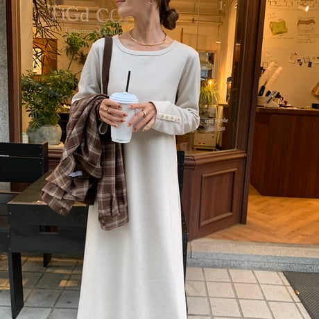 袖ボタンニュアンスワンピース