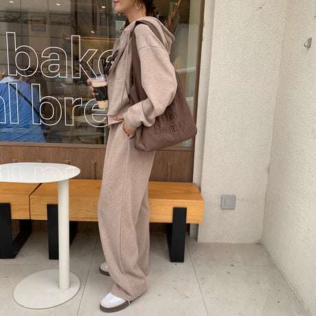 上質ニュアンス起毛リブリラックスワイドパンツ