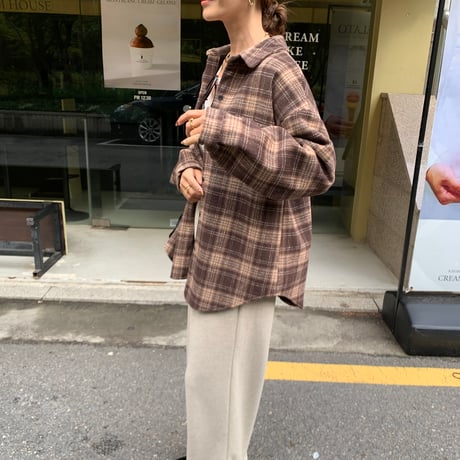 ぬくぬく裏起毛ブラウンチェックシャツ