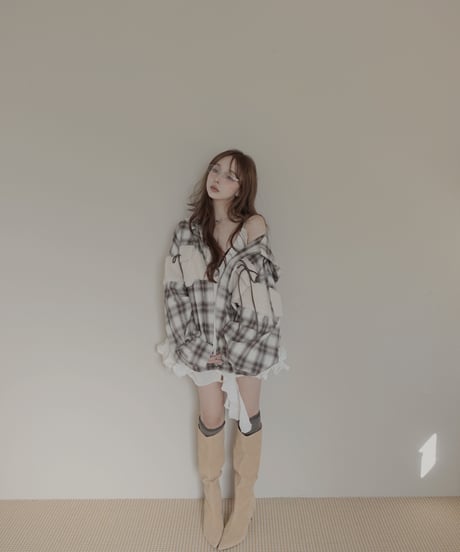 ボア＋リボン フードチェックシャツ / Boa + Ribbon Hooded Check Shirt