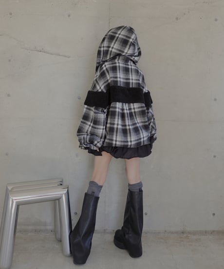 ボア＋リボン フードチェックシャツ / Boa + Ribbon Hooded Check Shirt