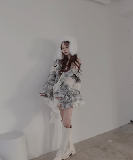 ボア＋リボン フードチェックシャツ / Boa + Ribbon Hooded Check Shirt