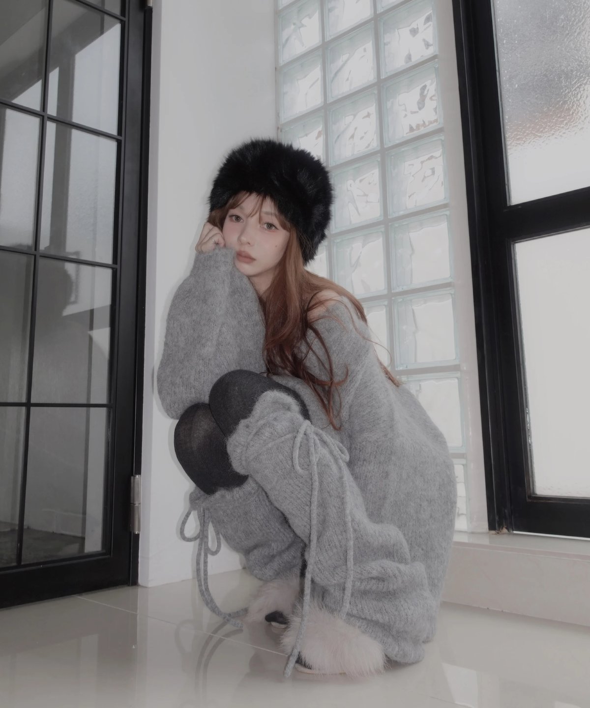 Gray］フラッフィーアルパカニットカーディガン / Fluffy Alpaca Knit