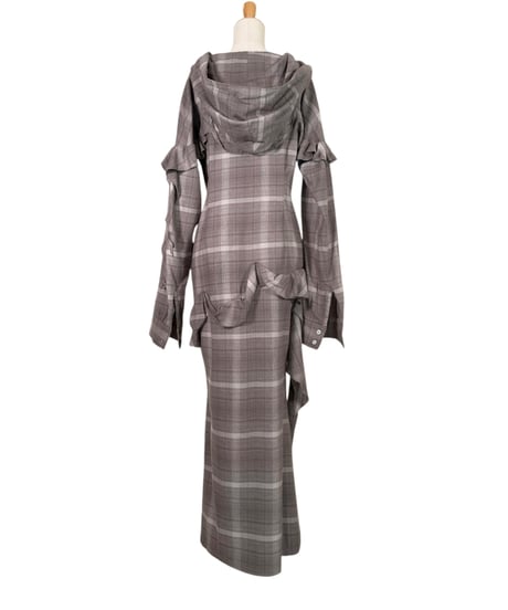 ［Gray］ランダムフリルフードシャツドレス / Random Frill Hooded Shirt Dress