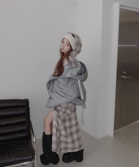 ［Powder BlueBeige］ランダムフリルフードシャツドレス / Random Frill Hooded Shirt Dress