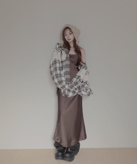 ボア＋リボン フードチェックシャツ / Boa + Ribbon Hooded Check Shirt