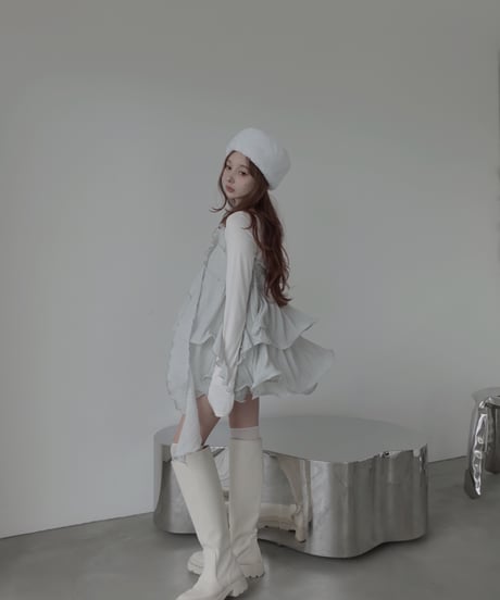 ［Cloudy Blue］リップルフリルチュニックドレス / Ripple Frill Tunic Dress
