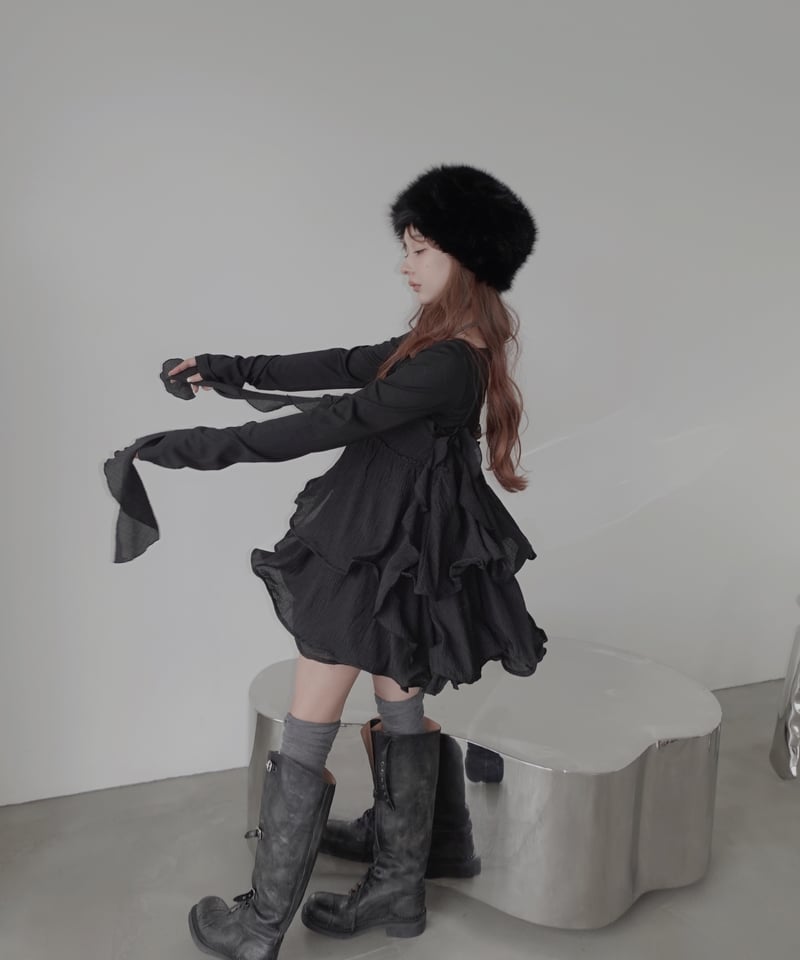 Black］リップルフリルチュニックドレス / Ripple Frill Tunic Dre
