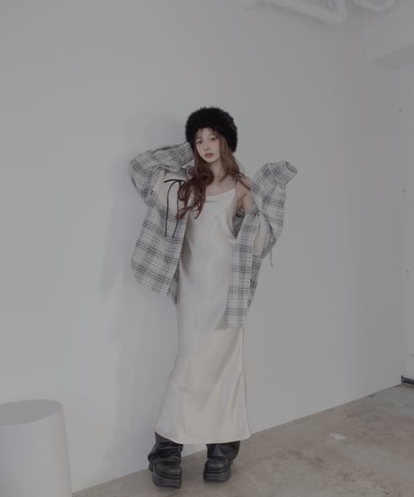 ボア＋リボン フードチェックシャツ / Boa + Ribbon Hooded Check Shirt