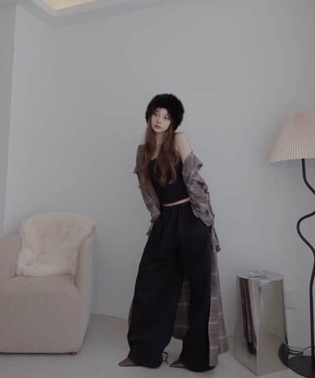 ［Gray］ランダムフリルフードシャツドレス / Random Frill Hooded Shirt Dress