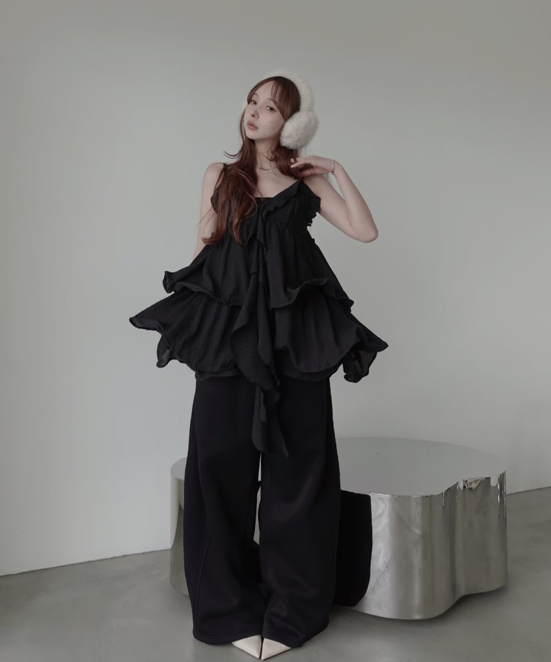 Black］リップルフリルチュニックドレス / Ripple Frill Tunic Dre