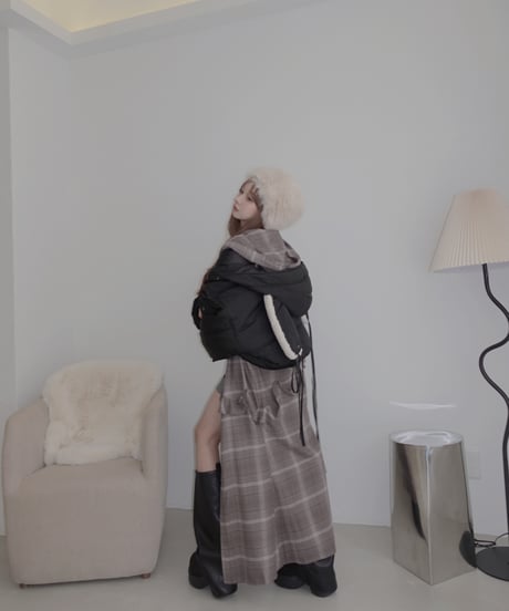 ［Gray］ランダムフリルフードシャツドレス / Random Frill Hooded Shirt Dress