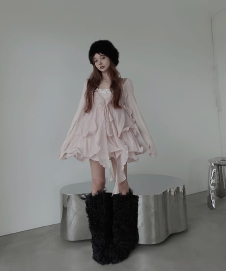 ［Pink］リップルフリルチュニックドレス / Ripple Frill Tunic Dress