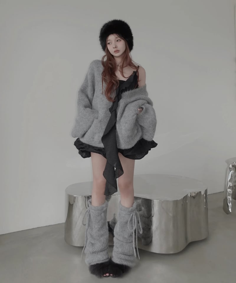 Gray］フラッフィーアルパカニットカーディガン / Fluffy Alpaca Knit
