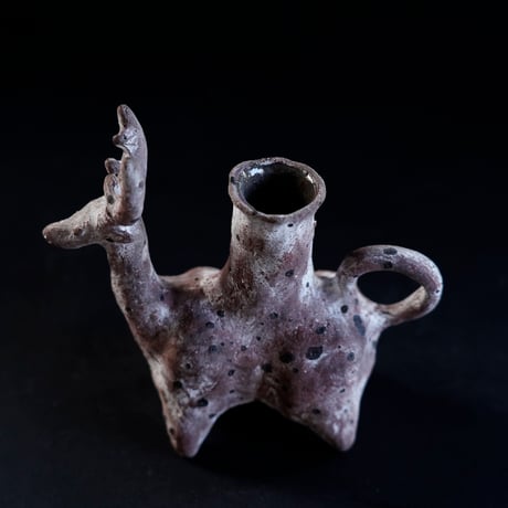 梅本尋司　U83　鹿形一輪挿し　茶紫