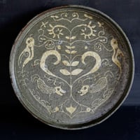 梅本尋司　U69　粉青象嵌生命の樹文ドラ鉢　（尺）