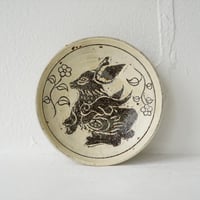 梅本尋司　U59　粉青掻落雲うさぎ文5寸皿