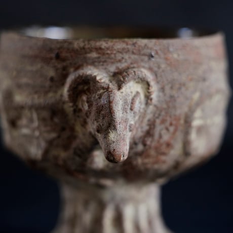 梅本尋司　U27　出土釉山羊装飾ゴブレット　茶