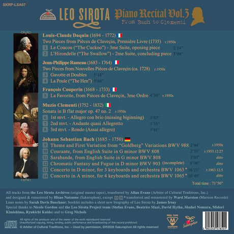 Leo SIrota : Piano Recital Vol.3 ~ from Bach to Clementi (This is DIGITAL ITEM)