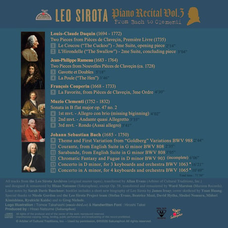 Leo SIrota : Piano Recital Vol.3 ~ from Bach to Clementi