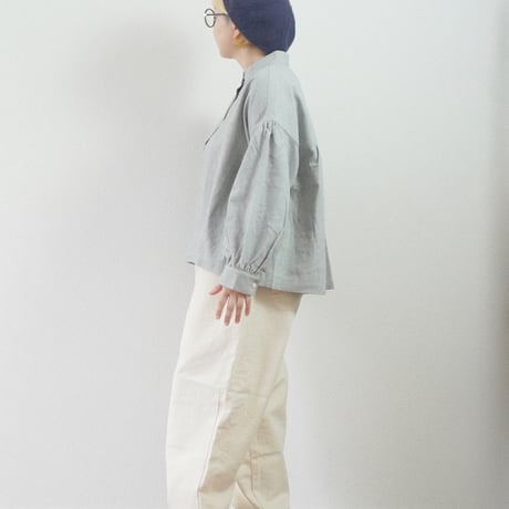 ＊レディース＊LinenYa–リネンヤ– コットンリネンウール 長袖スタンドカラーブラウス