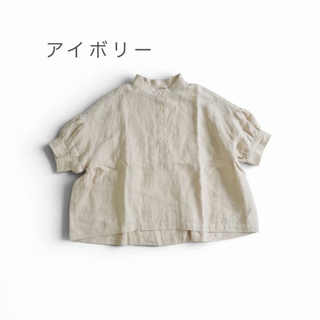 【新色追加】3色＊レディース＊Linenya-リネンヤ-リネン半袖スタンドカラーブラウス