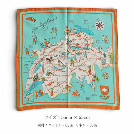 ＊快晴堂 -バンダナ スイスMap柄 63Z-36 / 生成り