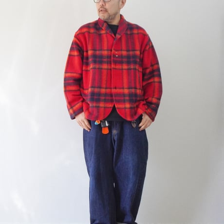 ＊ユニセックス＊ SLOWHANDS -スローハンズ- Wool Check Shawl 3B Jacket ／レッド