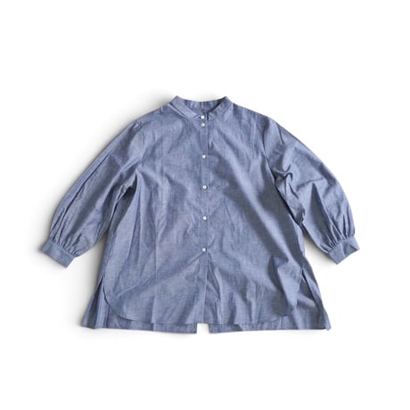 ＊レディース＊Linenya-リネンヤ-インディゴシャンブレースリットセミロングシャツ/インディゴ