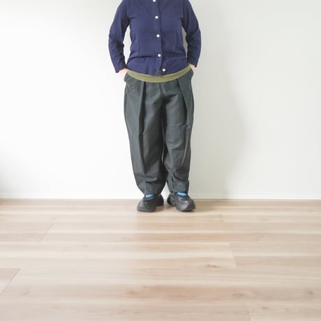 レディース＊結-ゆい-COTTON/LINEN BACK SATIN WIDE TUCK EASY TROUSERS /YWTEP-004/ブラック