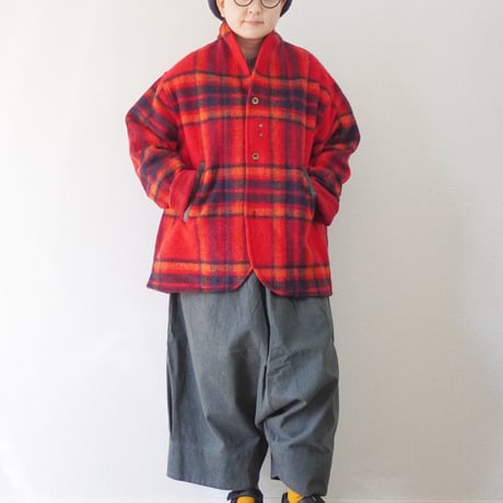 ＊ユニセックス＊ SLOWHANDS -スローハンズ- Wool Check Shawl 3B Jacket ／レッド