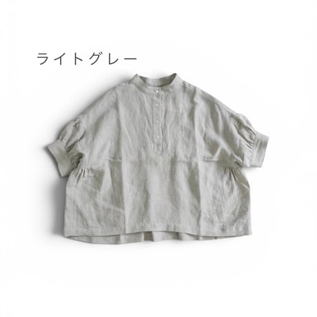 【新色追加】3色＊レディース＊Linenya-リネンヤ-リネン半袖スタンドカラーブラウス